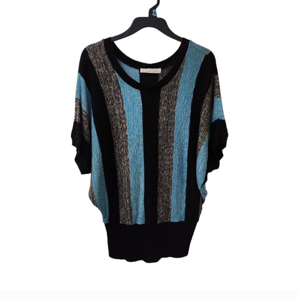 A Knitch Above Batwing Color Block Sweater Top 2x? Dressy Black Blue Stripe
